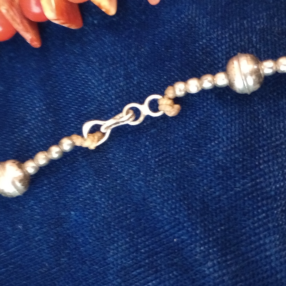Native American Sterling Silver Orange Coral & Spiny Oyster Shell Necklace 20" - Picture 5 of 13
